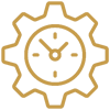 an icon of a cog with a clock face in the middle 